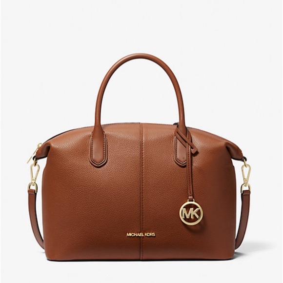 NWT! NEW! KORS Michael Kors Hyde Large Pebbled Leather Satchel -Caramel Luggage - Picture 5 of 12